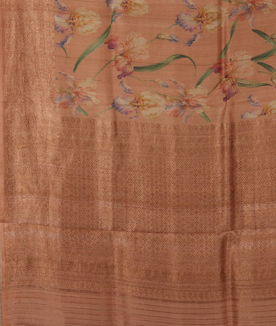 Pink Printed Banaras Tussar Georgette Saree T3840124