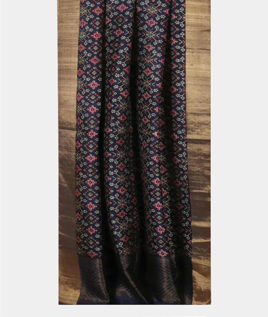 Blue Printed Raw Silk Saree T3874362