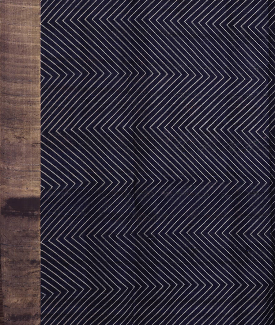 Blue Printed Raw Silk Saree T3874363