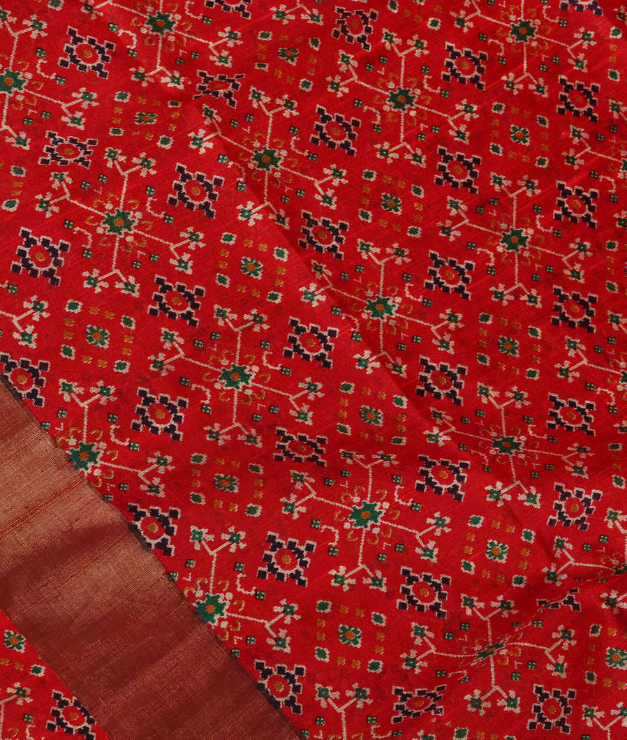 Red Printed Raw Silk Saree T387433-image