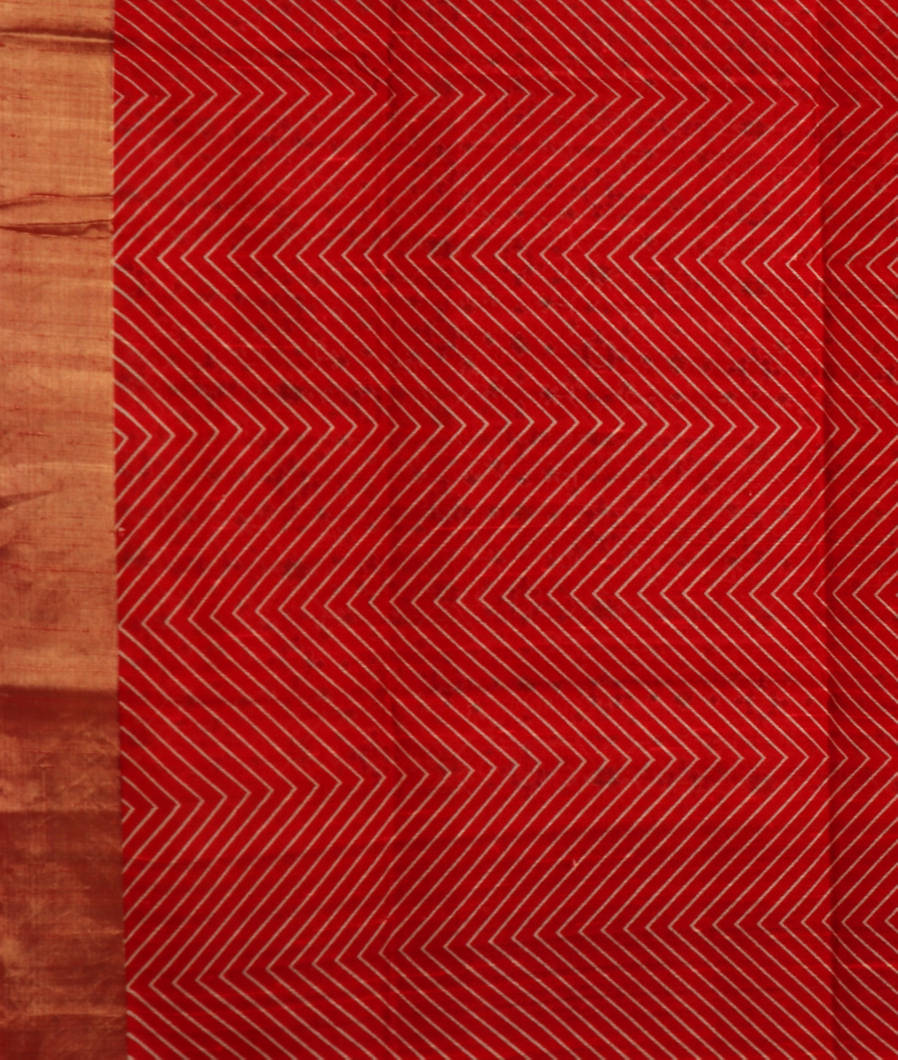 Red Printed Raw Silk Saree T3874333