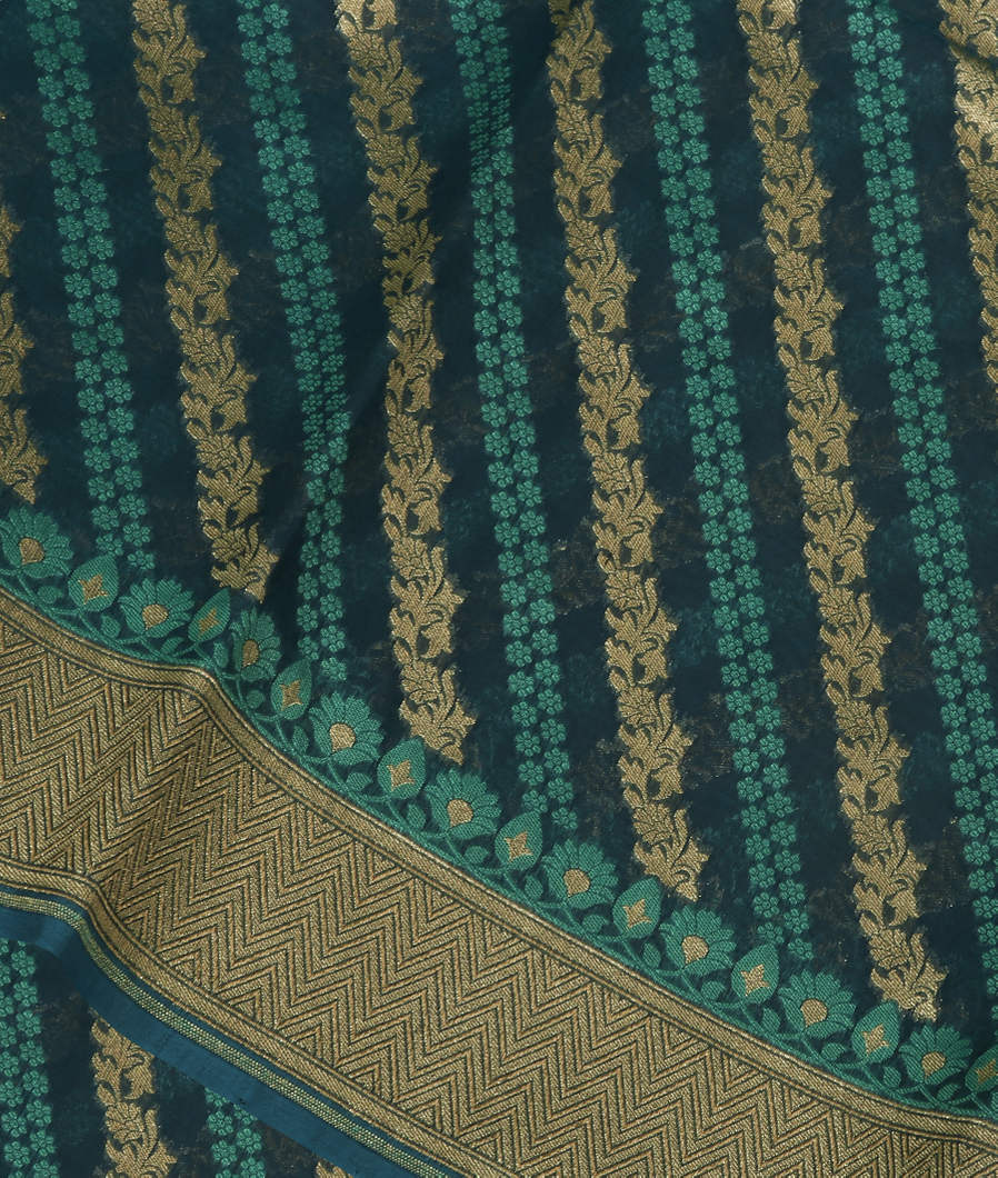 Peacock Blue Banaras Cotton Saree T351525-image