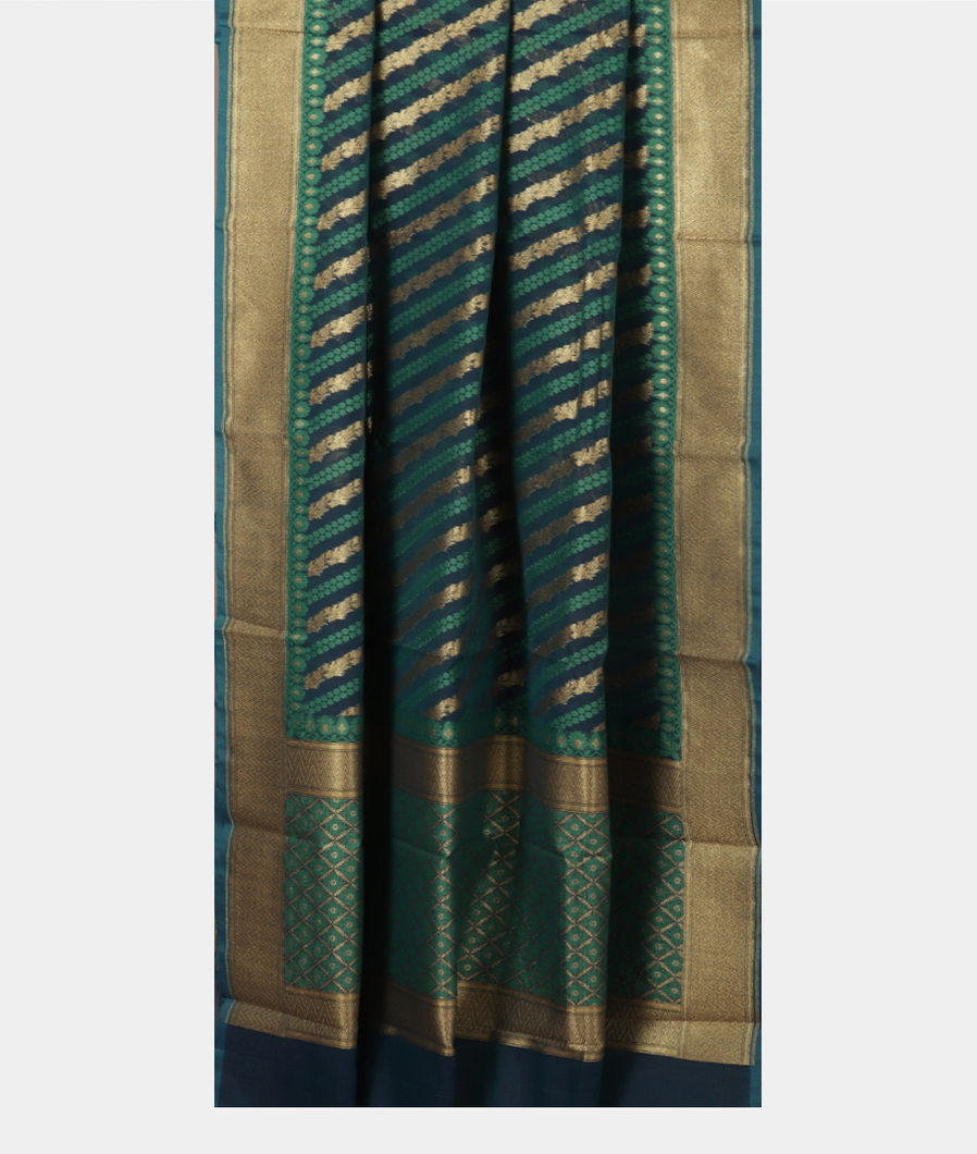 Peacock Blue Banaras Cotton Saree T3515252
