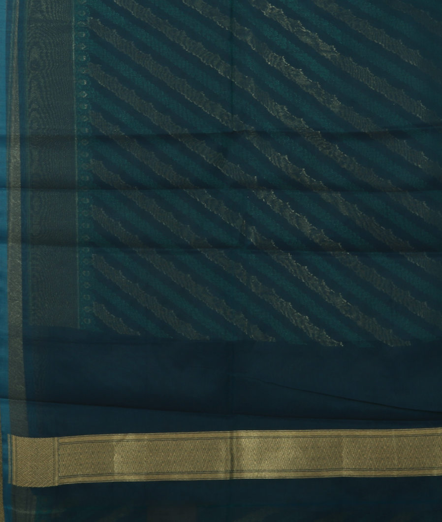 Peacock Blue Banaras Cotton Saree T3515253