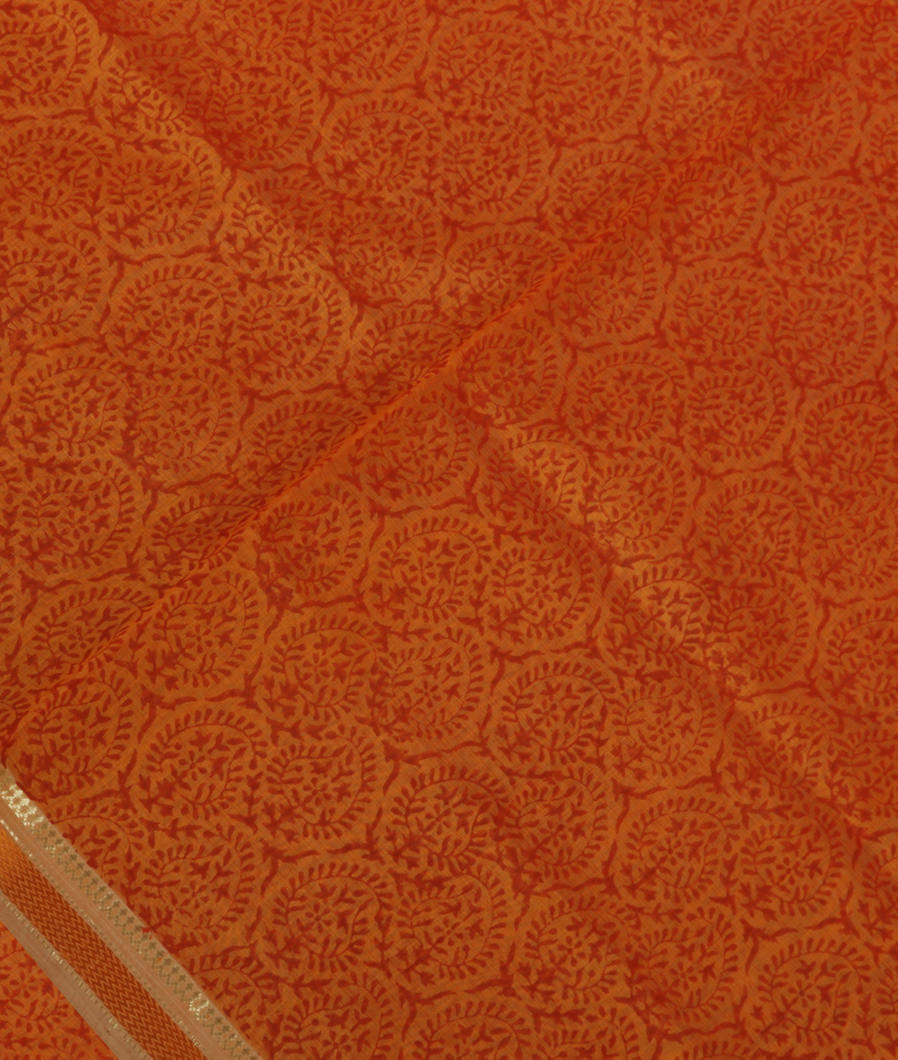 Orange Maheshwari Printed Cotton Saree T364280-image