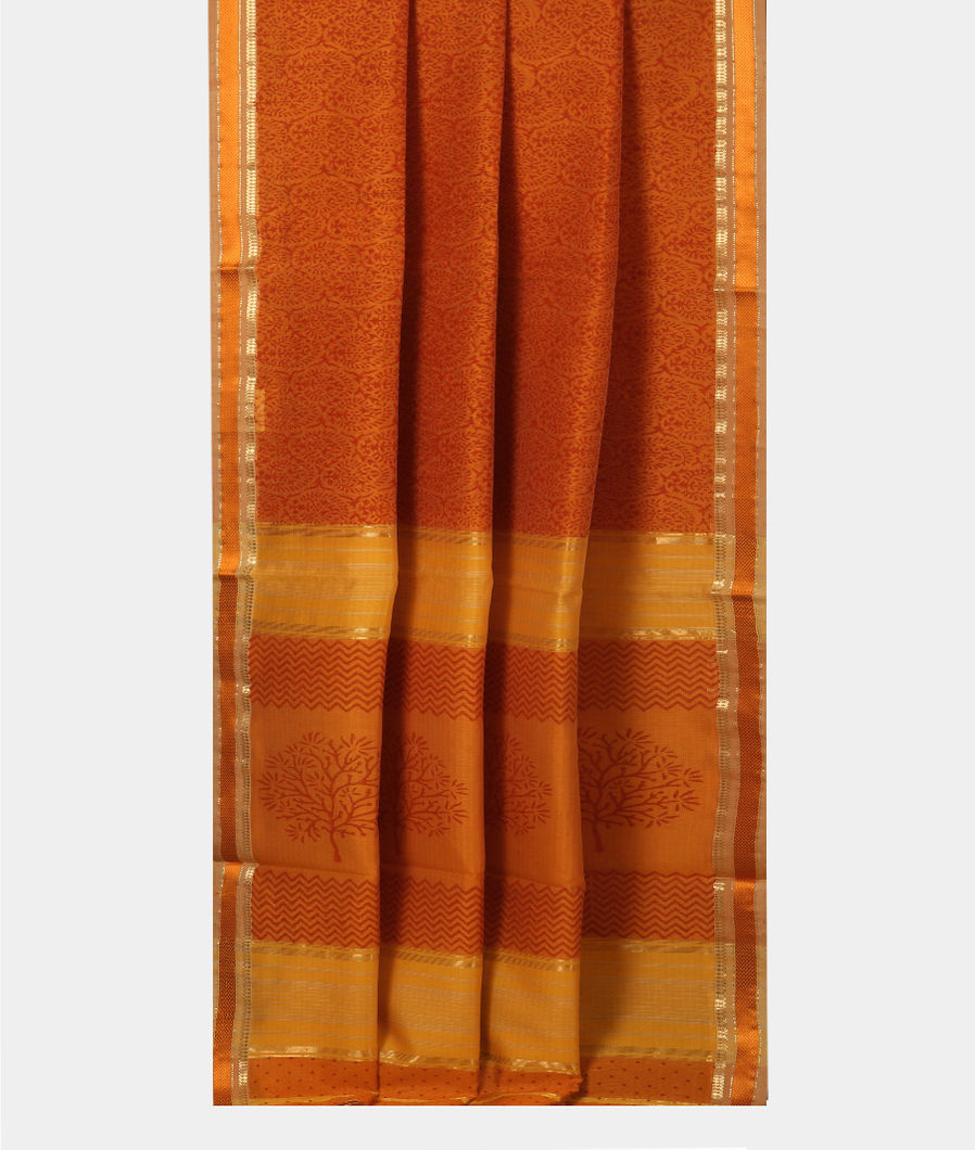 Orange Maheshwari Printed Cotton Saree T3642802