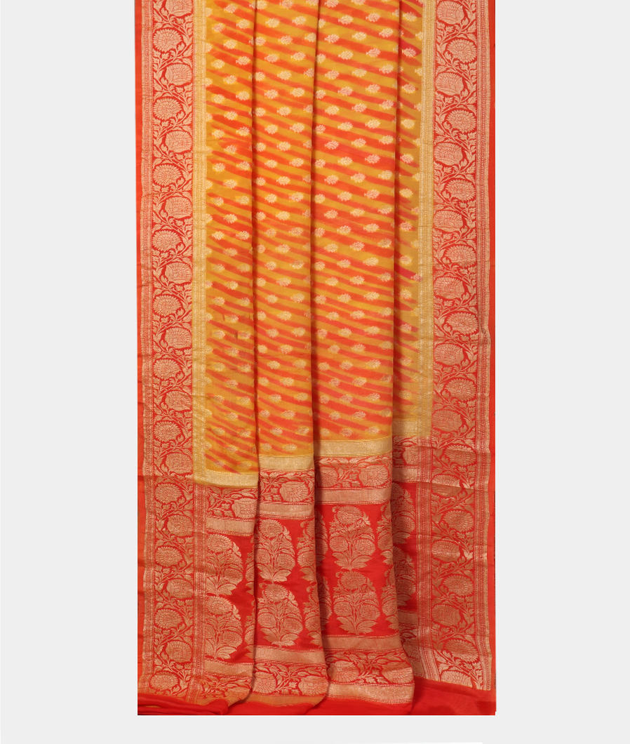 Yellow And Orange Georgette Silk Saree PI62532