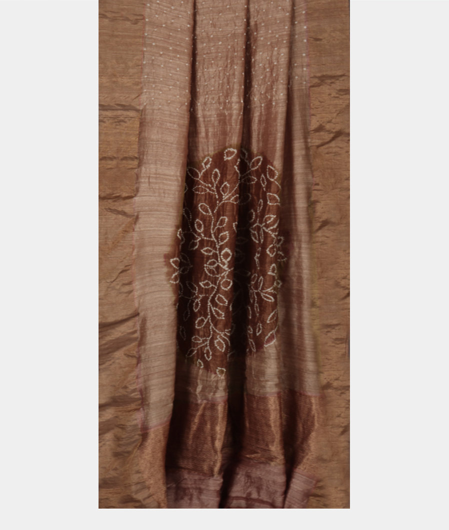 Brown Bandhani Matka Tussar Saree T3768972