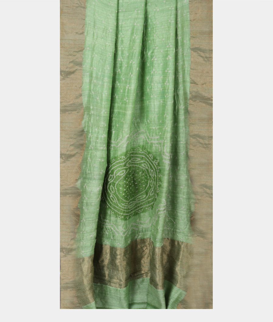 Light Green Bandhani Matka Tussar Saree T3768892