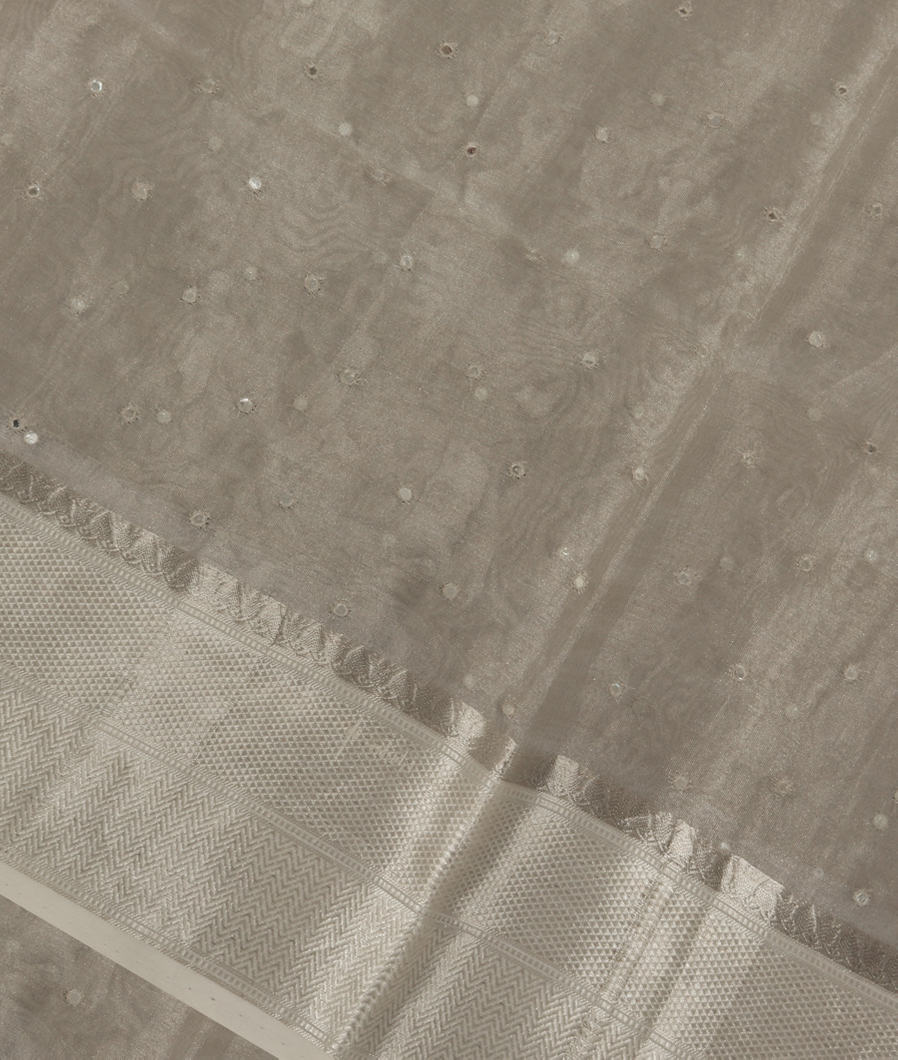 Silver Grey Woven Tissue Organza Saree T356426-image