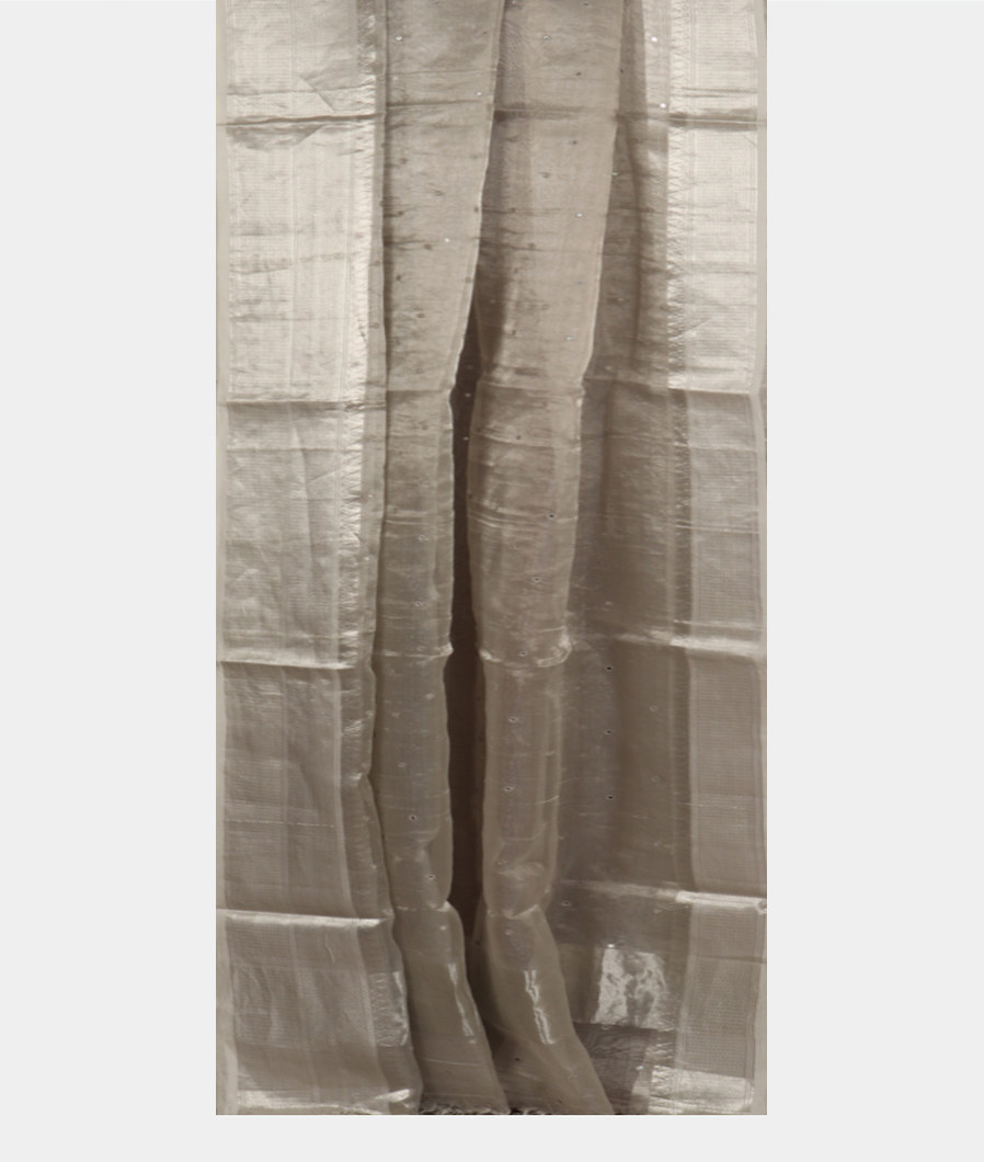 Silver Grey Woven Tissue Organza Saree T3564262