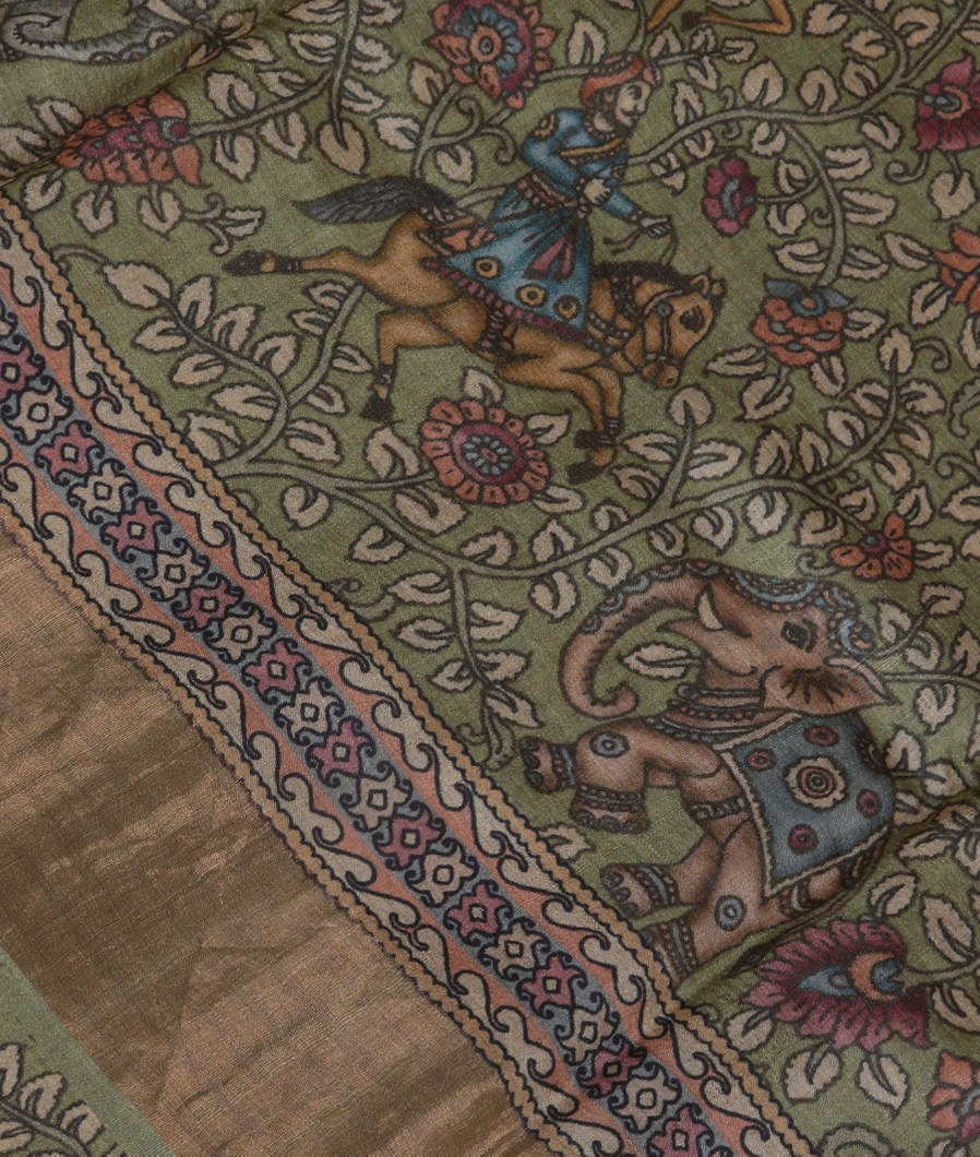 Green Tussar Printed Saree T381377-image