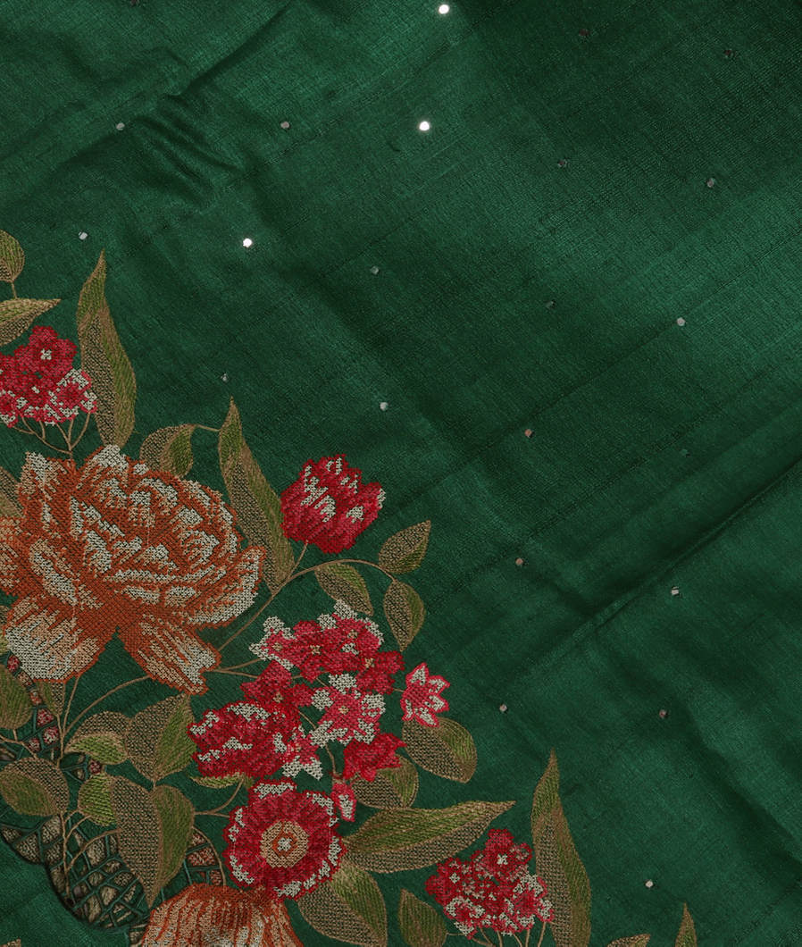 Green Tussar Cutwork Saree T381132-image