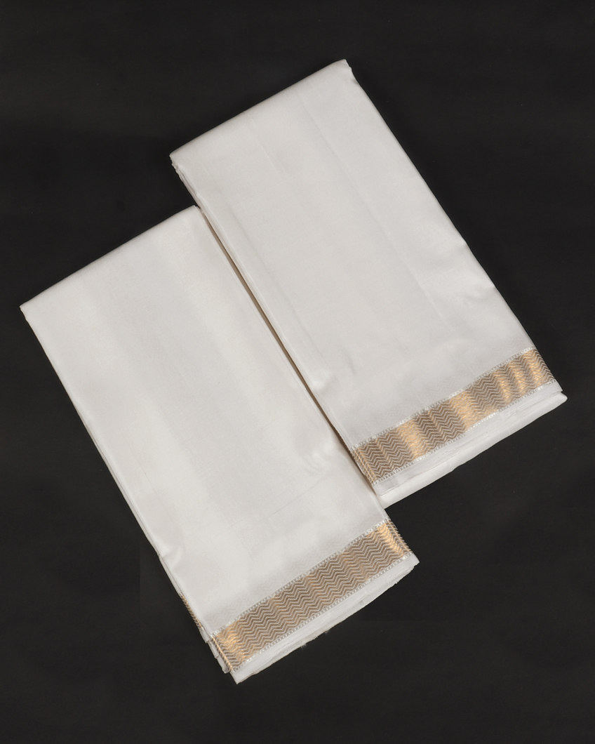 White Handwoven Kanjivaram Silk Dhoti and Vastharam T350544-image