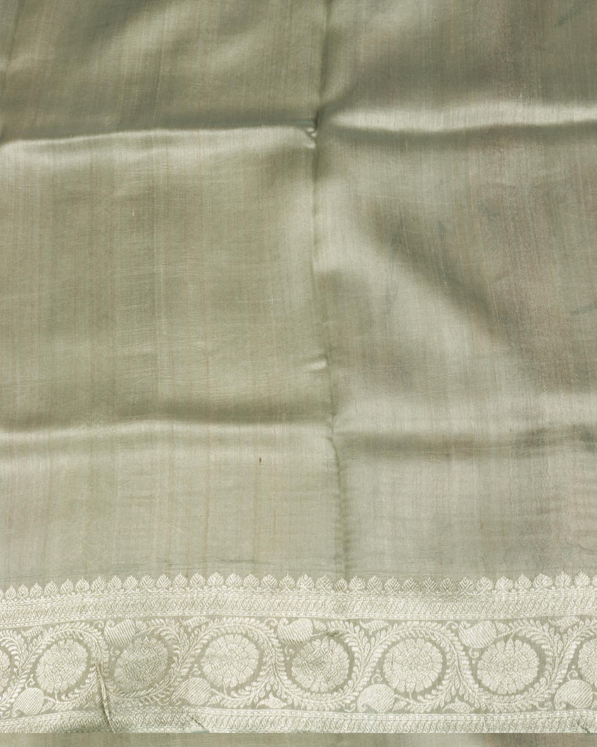 Greenish Grey Printed  Banaras Tussar Kathan Silk Saree T3877063
