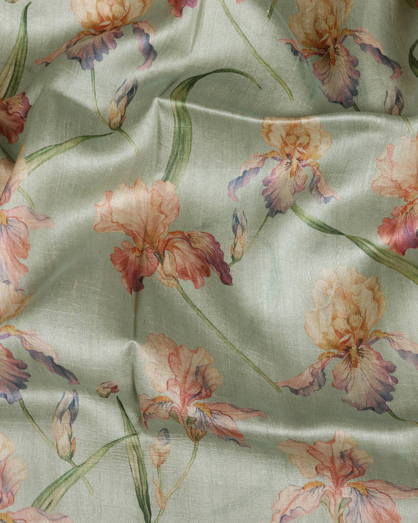 Greenish Grey Printed  Banaras Tussar Kathan Silk Saree T3877064