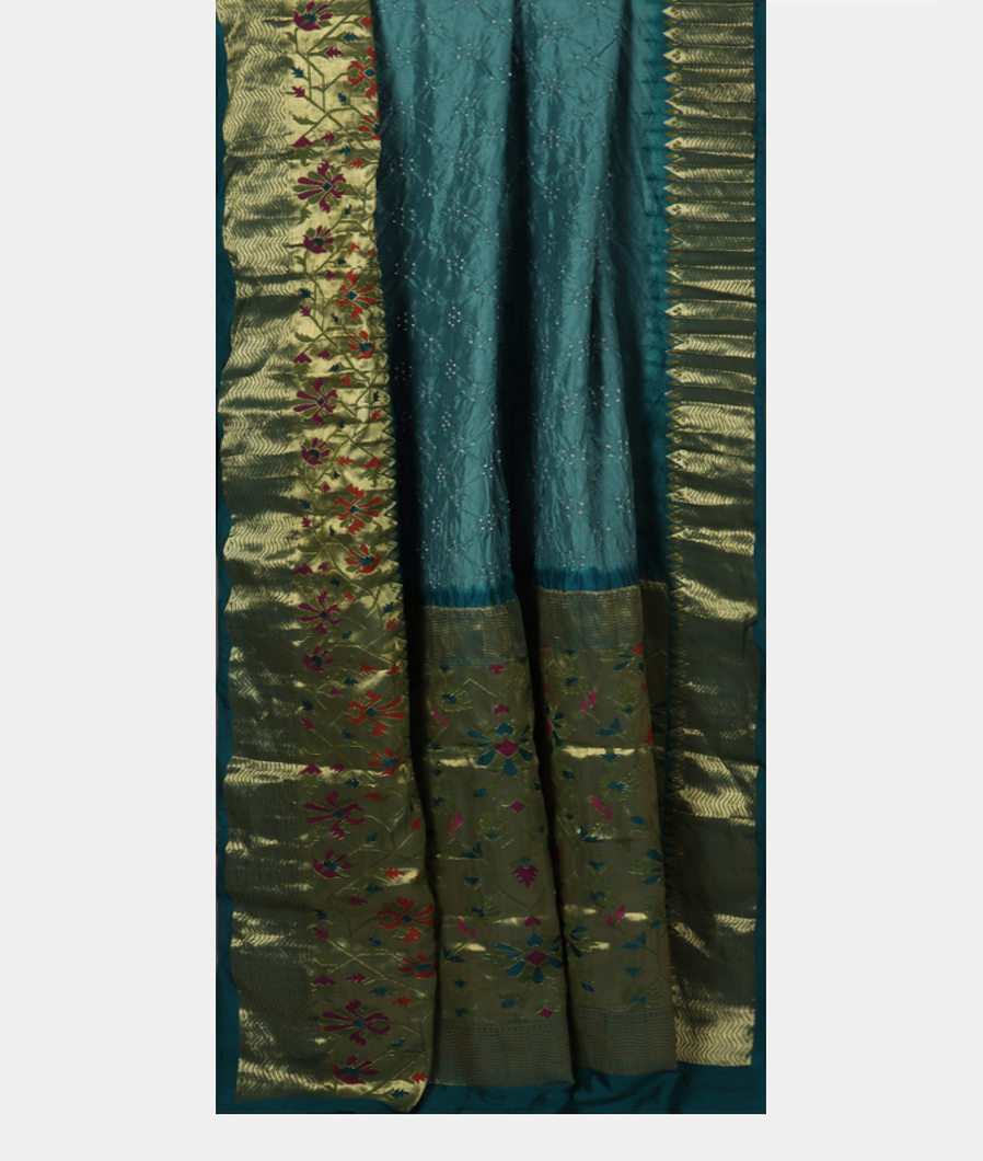 Salmon Pink Bandhani Silk Saree With Paithani Border and Pallu T3754672