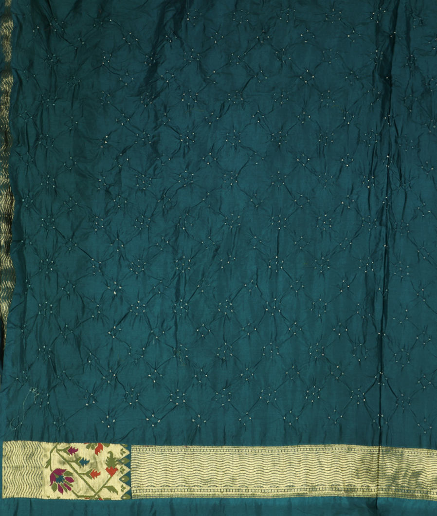 Salmon Pink Bandhani Silk Saree With Paithani Border and Pallu T3754673