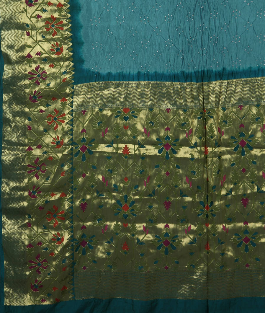 Salmon Pink Bandhani Silk Saree With Paithani Border and Pallu T3754674