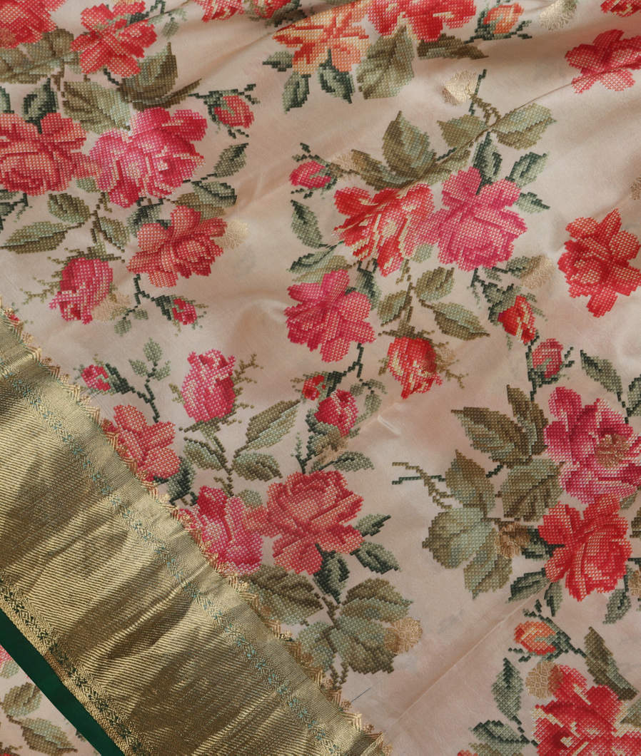 Beige Printed Soft Silk Saree T372211-image