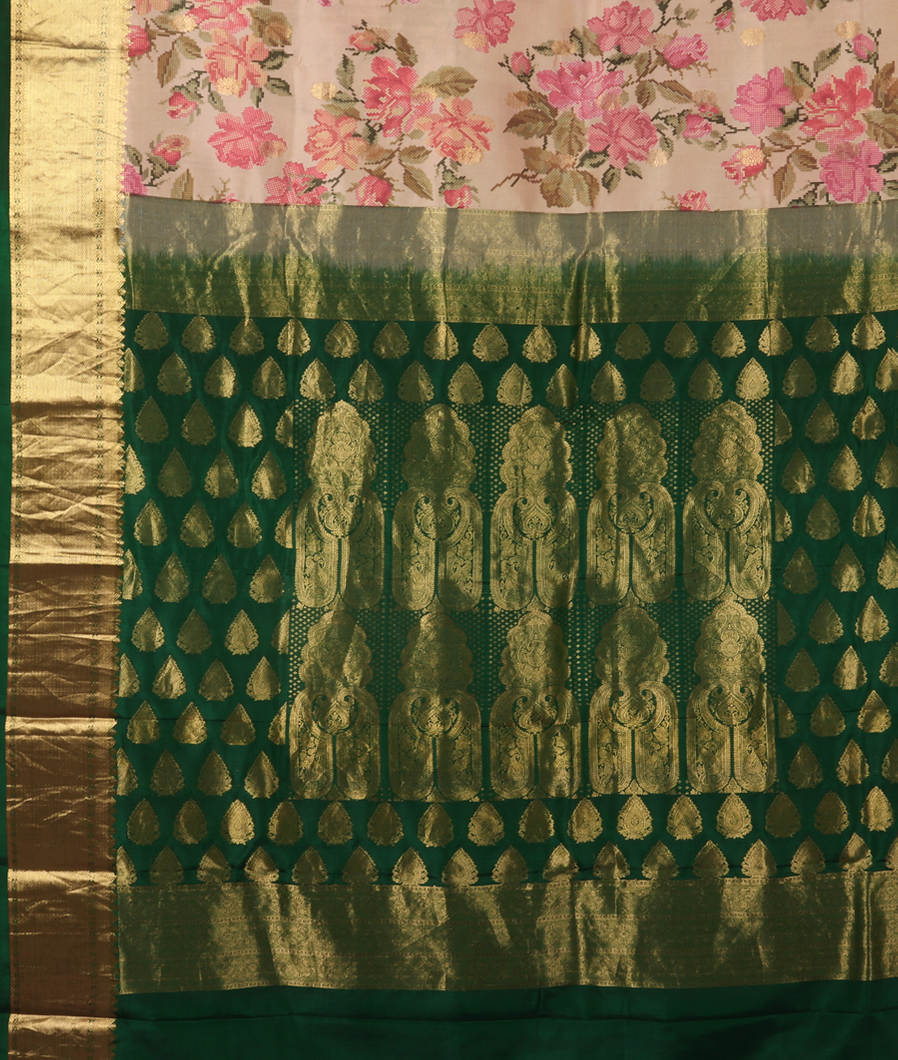 Beige Printed Soft Silk Saree T3722114