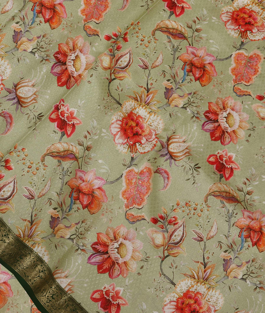 Green Printed Soft Silk Saree T354441-image