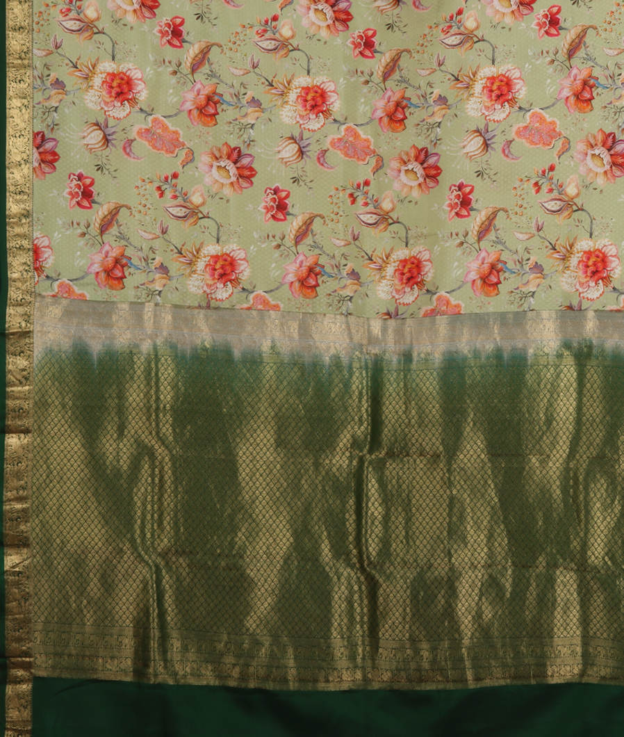 Green Printed Soft Silk Saree T3544414