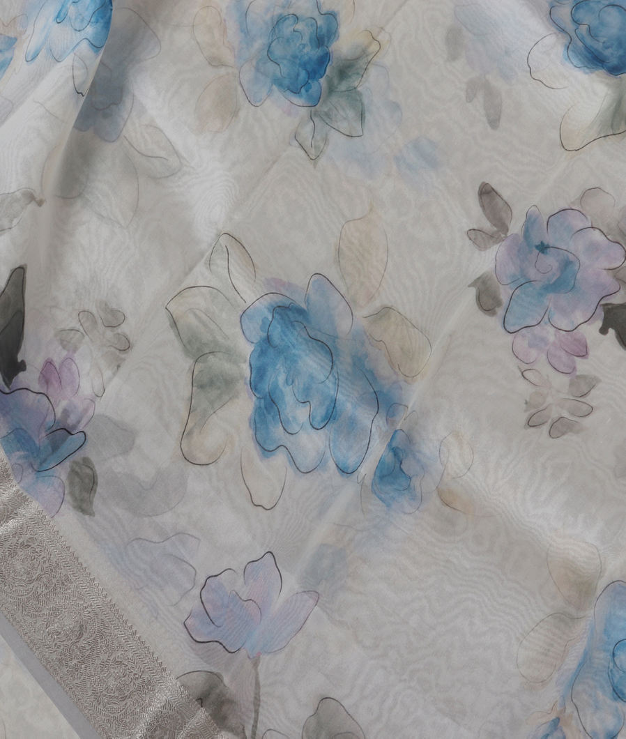 Off - White Kora Organza Printed Saree T379189-image