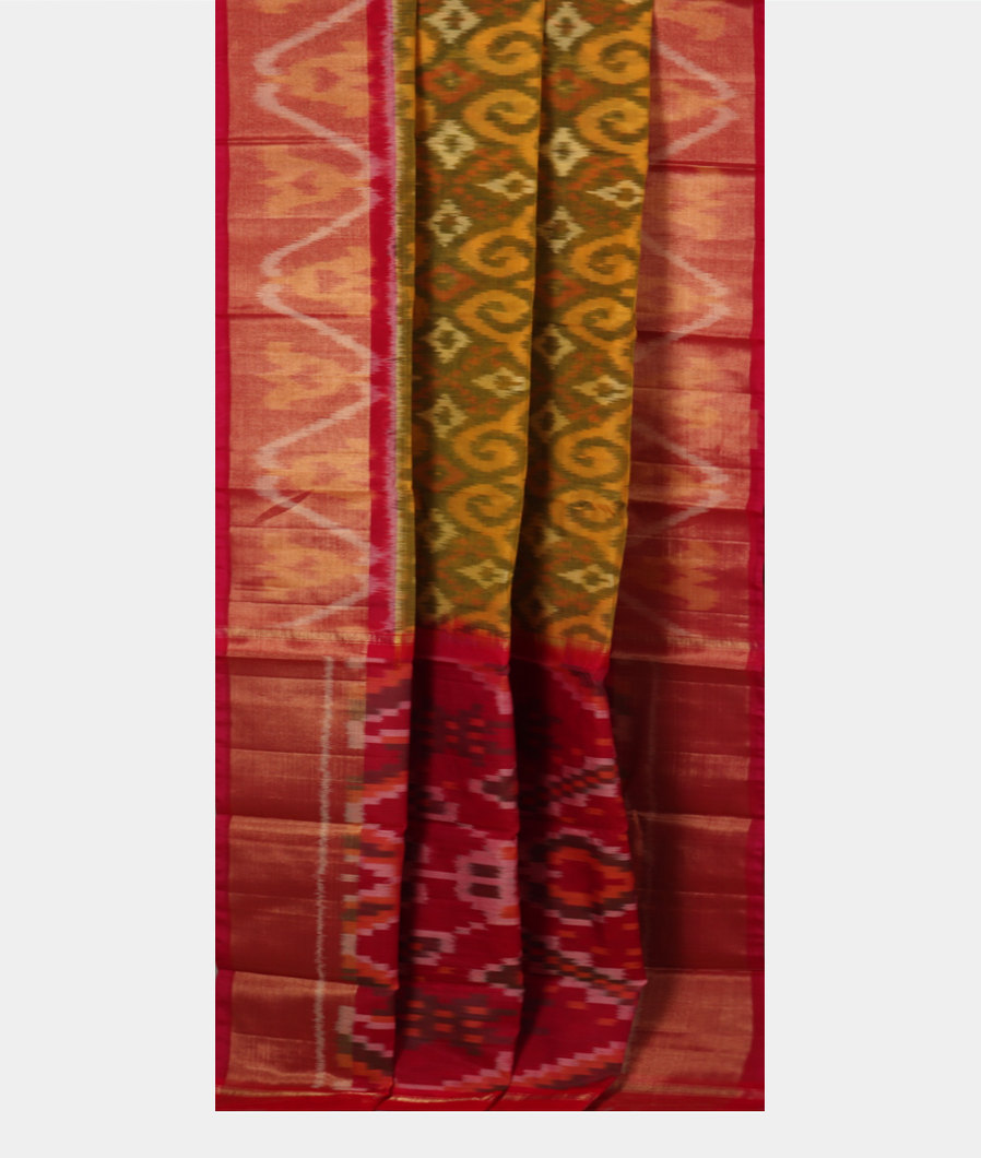 Green and Yellow Pochampalli Silk Cotton Saree T3893412