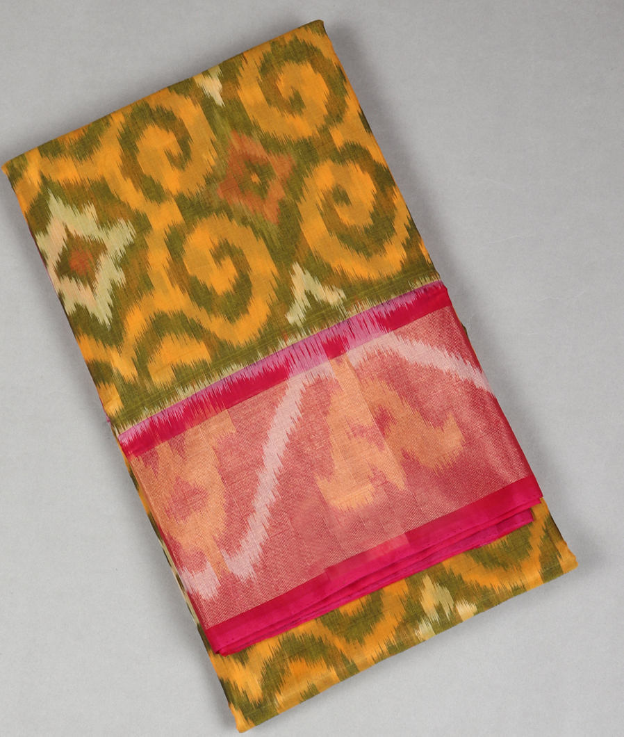 Green and Yellow Pochampalli Silk Cotton Saree T389341-image