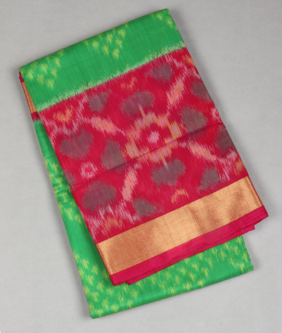 Green Pochampalli Silk Cotton Saree T389312-image