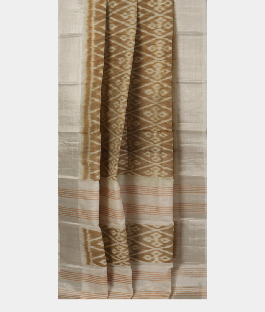 Brown Pochampalli Silk Cotton Saree T3893652