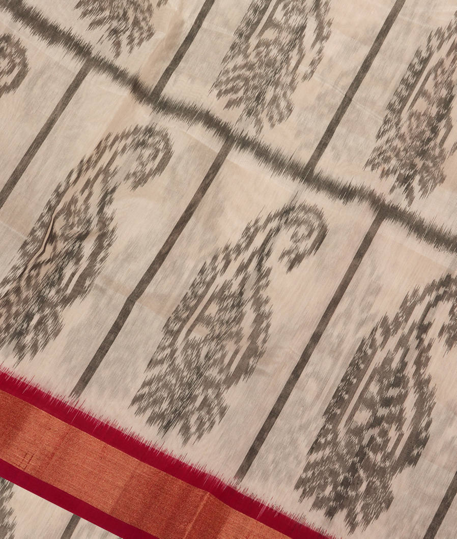 White Pochampalli Silk Cotton Saree T389340-image