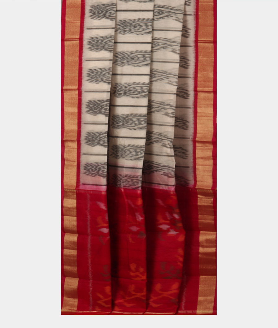 White Pochampalli Silk Cotton Saree T3893402
