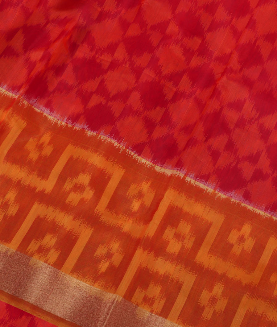 Pinkish Red Pochampalli Silk Cotton Saree T389297-image