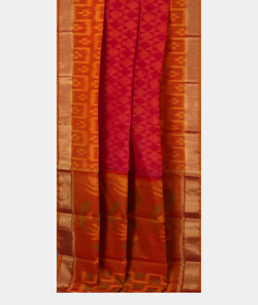 Pinkish Red Pochampalli Silk Cotton Saree T3892972