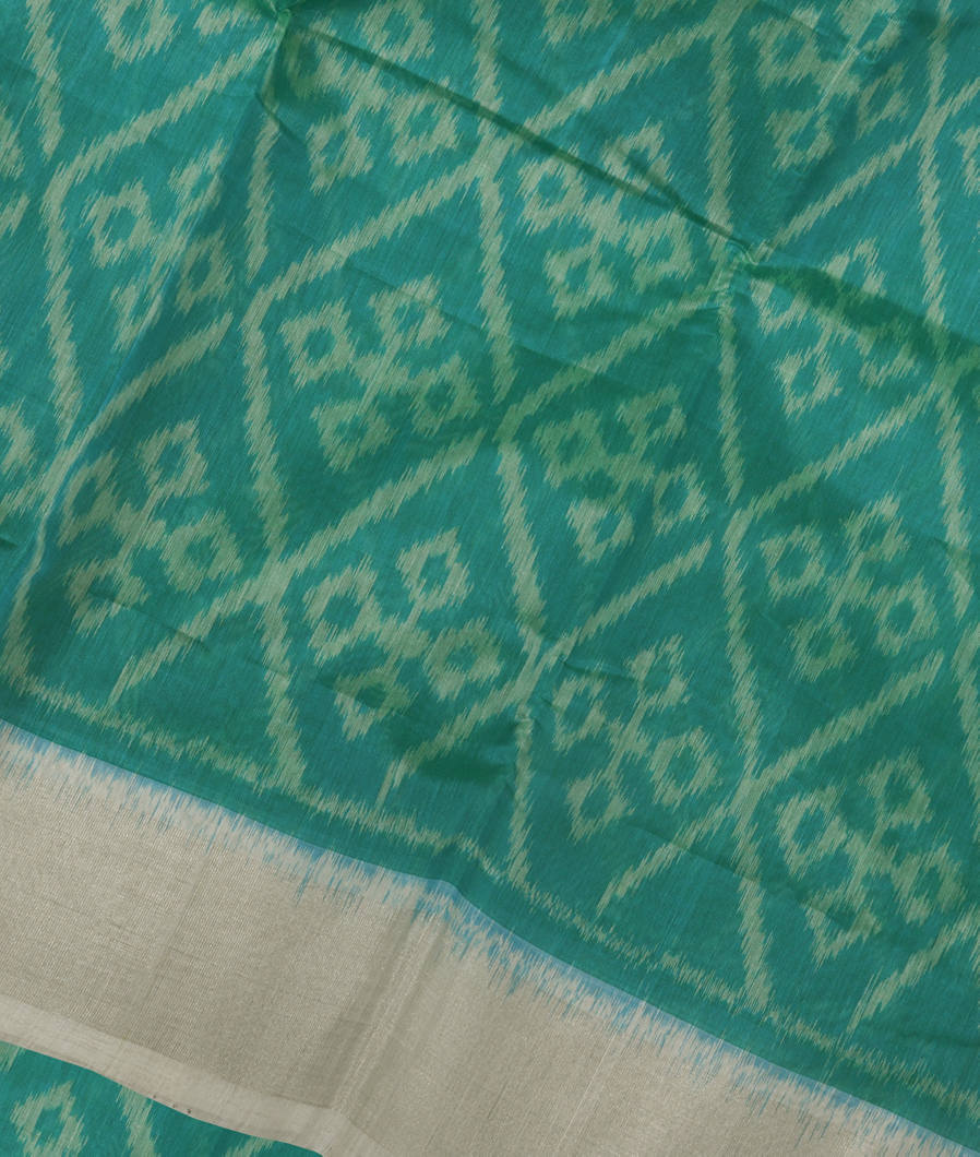 Greenish Blue Pochampalli Silk Cotton Saree T389361-image