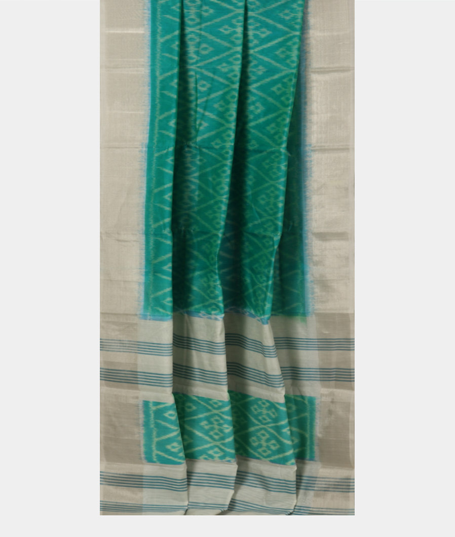 Greenish Blue Pochampalli Silk Cotton Saree T3893612