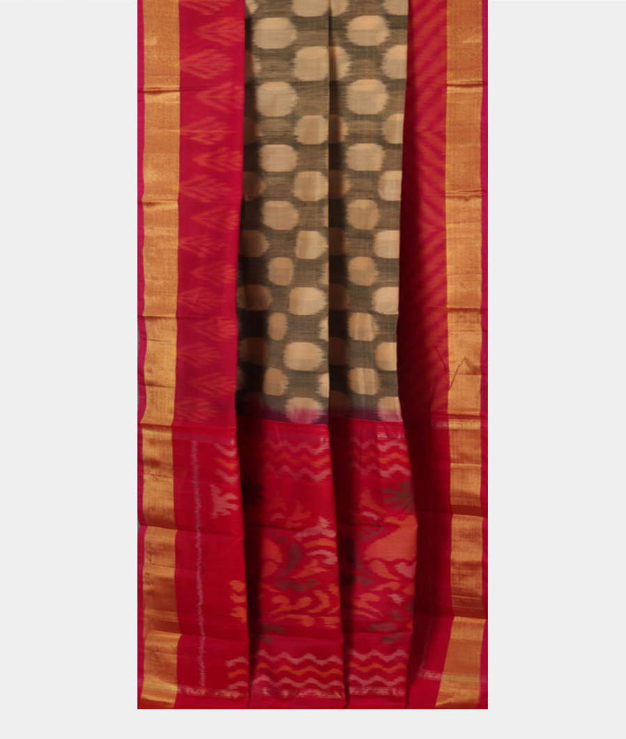 Grey Pochampalli Silk Cotton Saree T3893352