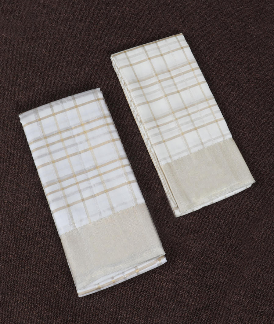 White Handwoven Kanjivaram Silk Dhoti and Vastharam T350566-image