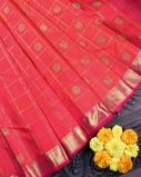 Orangish Pink Handwoven Kanjivaram Silk Saree T3895224