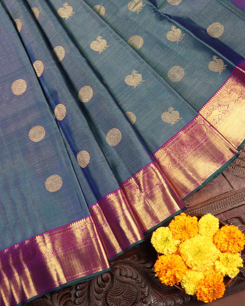 Peacock Blue Handwoven Kanjivaram Silk Saree T3859934