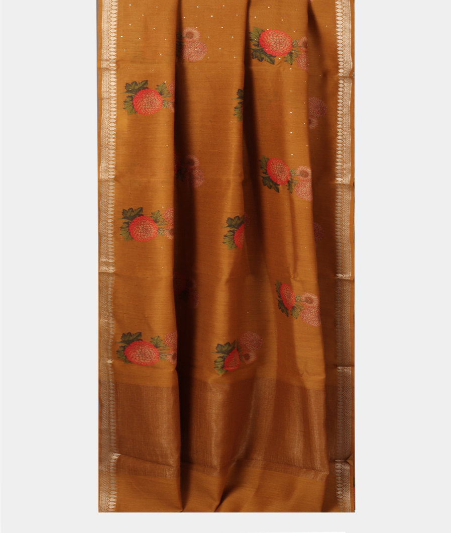 Mustard Yellow Tussar Printed Saree T3782202