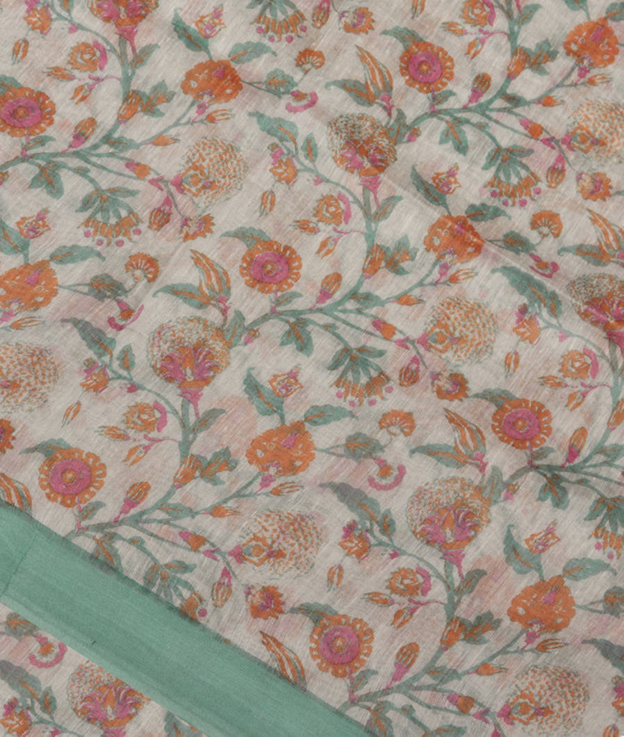 White Soft Printed Cotton Saree T381596-image