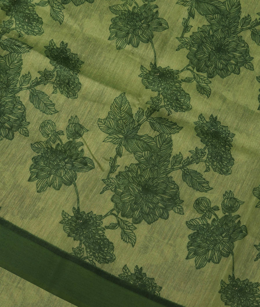 Green Soft Printed Cotton Saree T381600-image