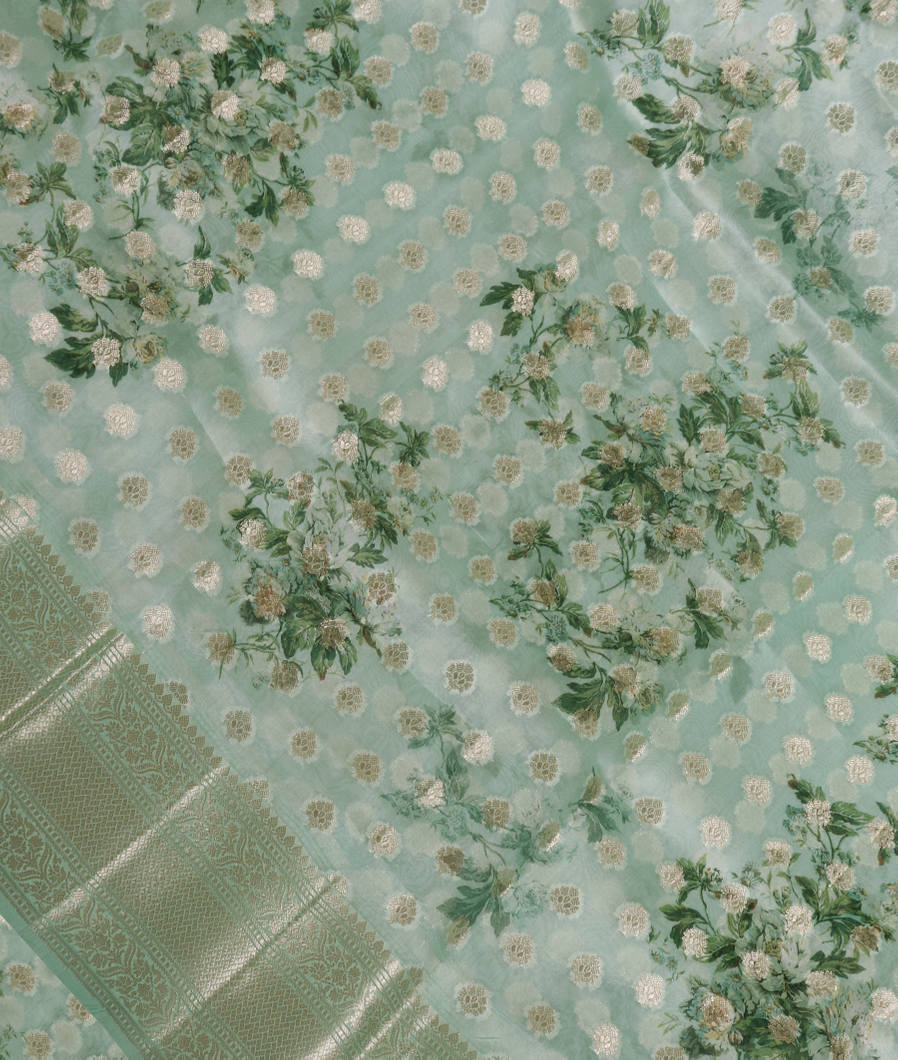Green Banaras Organza Saree T384103-image