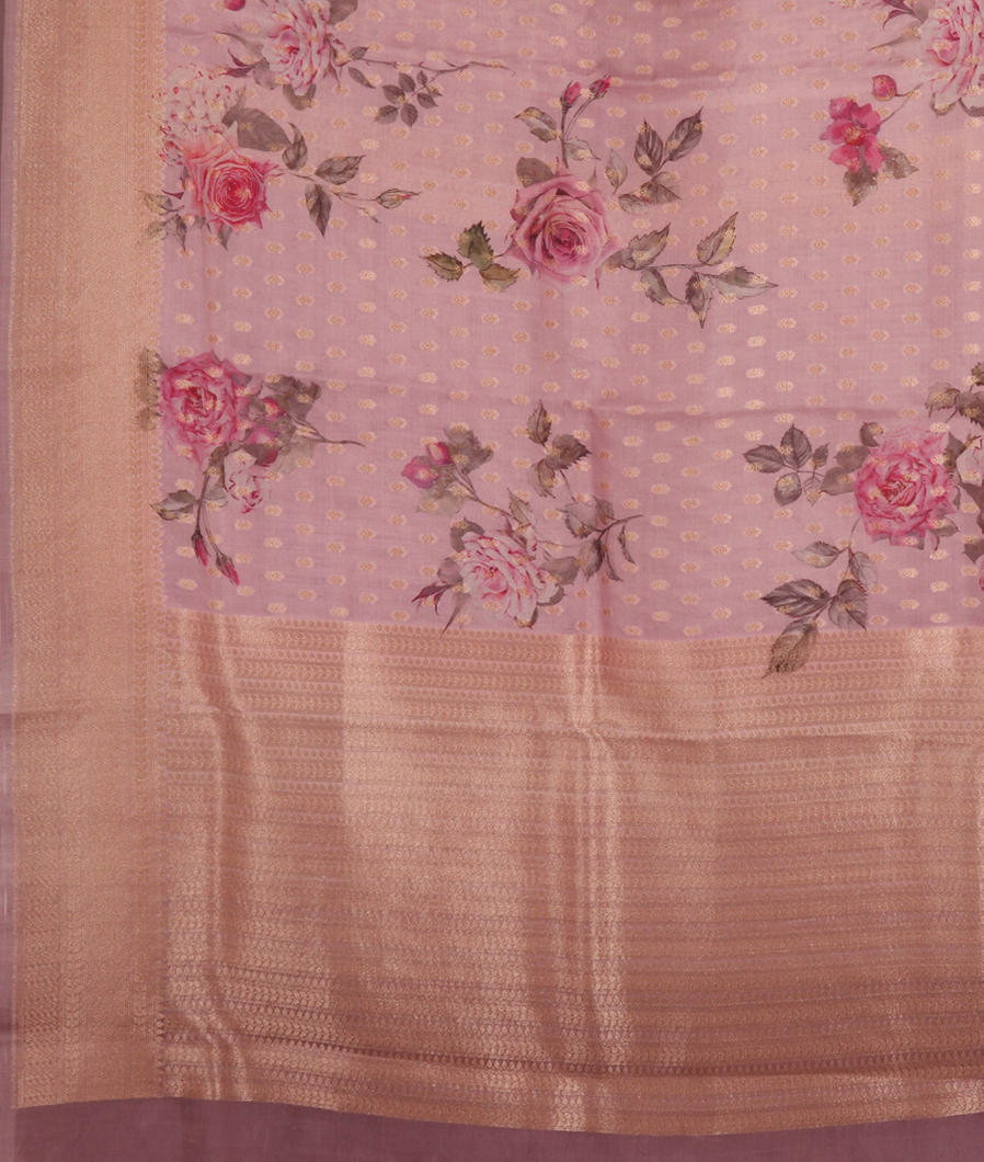 Lavender Banaras Organza Saree T3792694