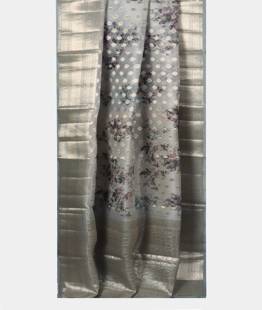Light Blue Banaras Organza Saree T3841052