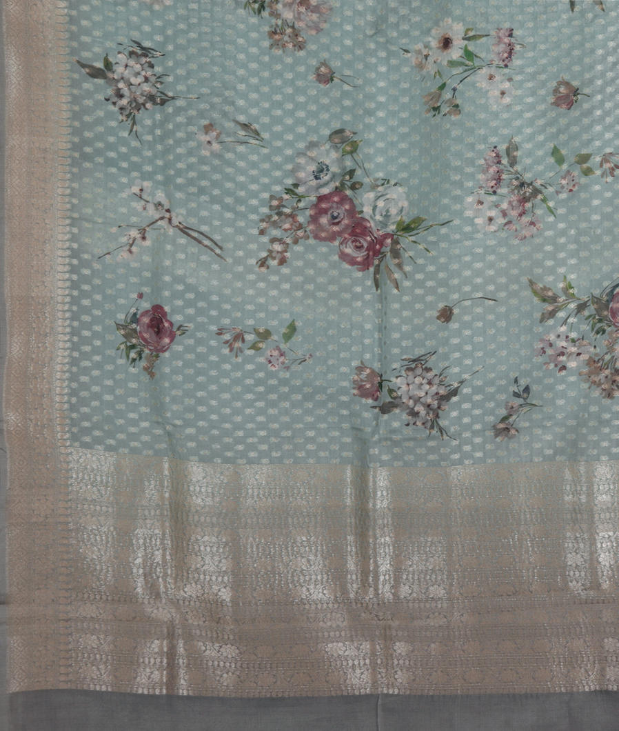 Blue Banaras Organza Saree T3792674