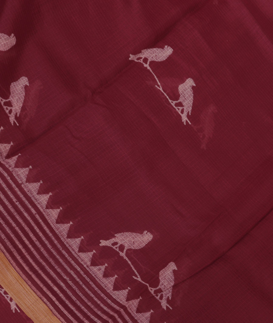 Maroon Printed Cotton Saree T388441-image
